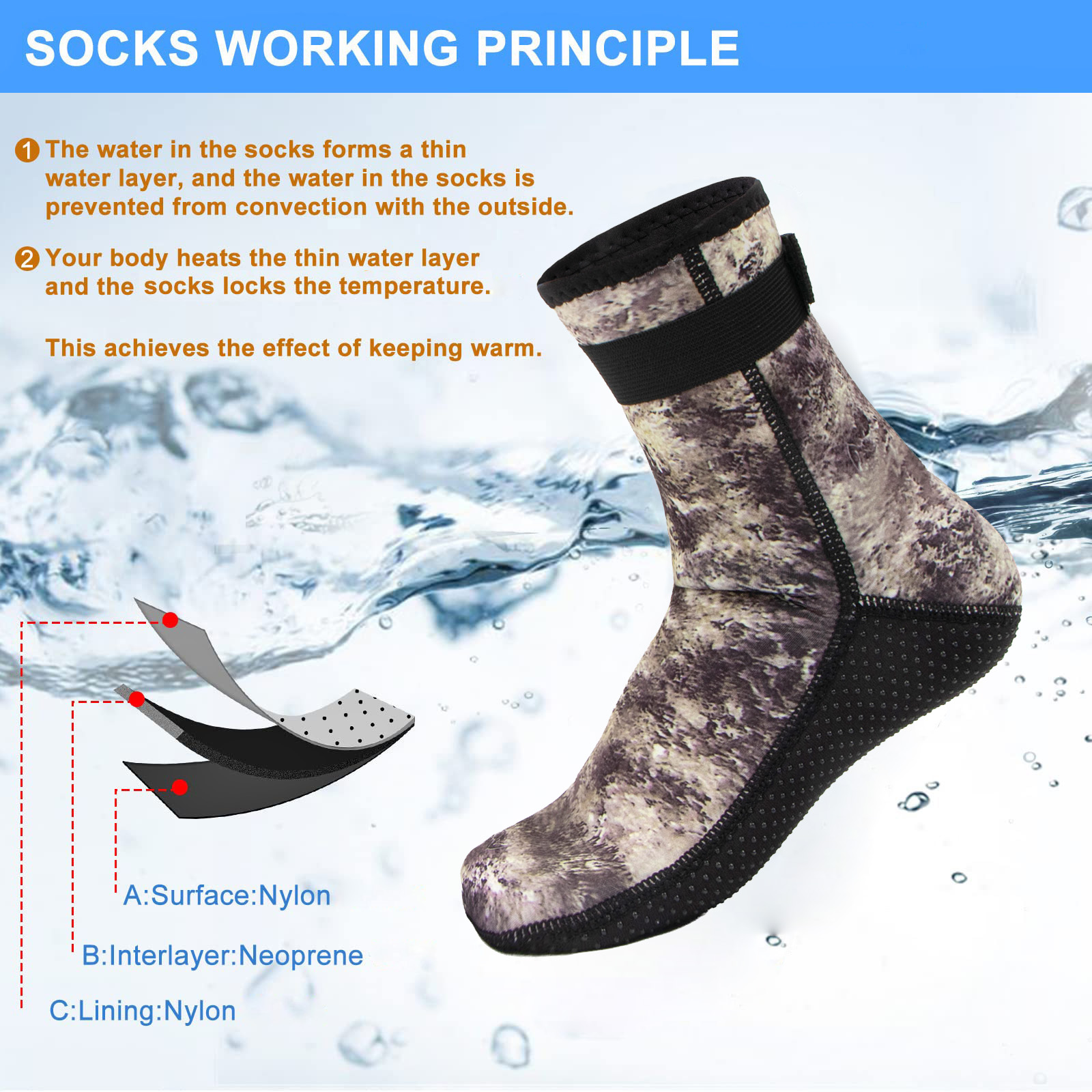 3mm Neoprene Water Socks Divin - Aquatic Sports Shoes 评论和价格